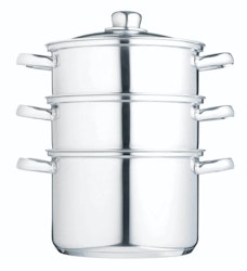 Kitchen Craft Ångkokare 20 cm / 3 liter 3 delar med glaslock. Rostfri