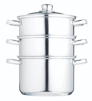 Kitchen Craft Ångkokare 20 cm / 3 liter 3 delar med glaslock. Rostfri