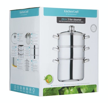 Kitchen Craft Ångkokare 20 cm / 3 liter 3 delar med glaslock. Rostfri