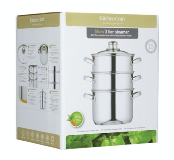 Kitchen Craft Ångkokare 18 cm / 2 liter 3 delar med glaslock. Rostfri