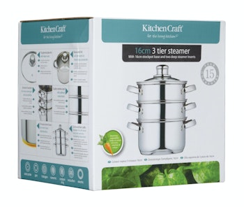 Kitchen Craft Ångkokare 16 cm / 1,5 liter 3 våningar delar med glaslock. Rostfri
