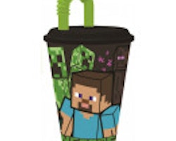 Minecraft vattenflaska med sugrör 430 ml