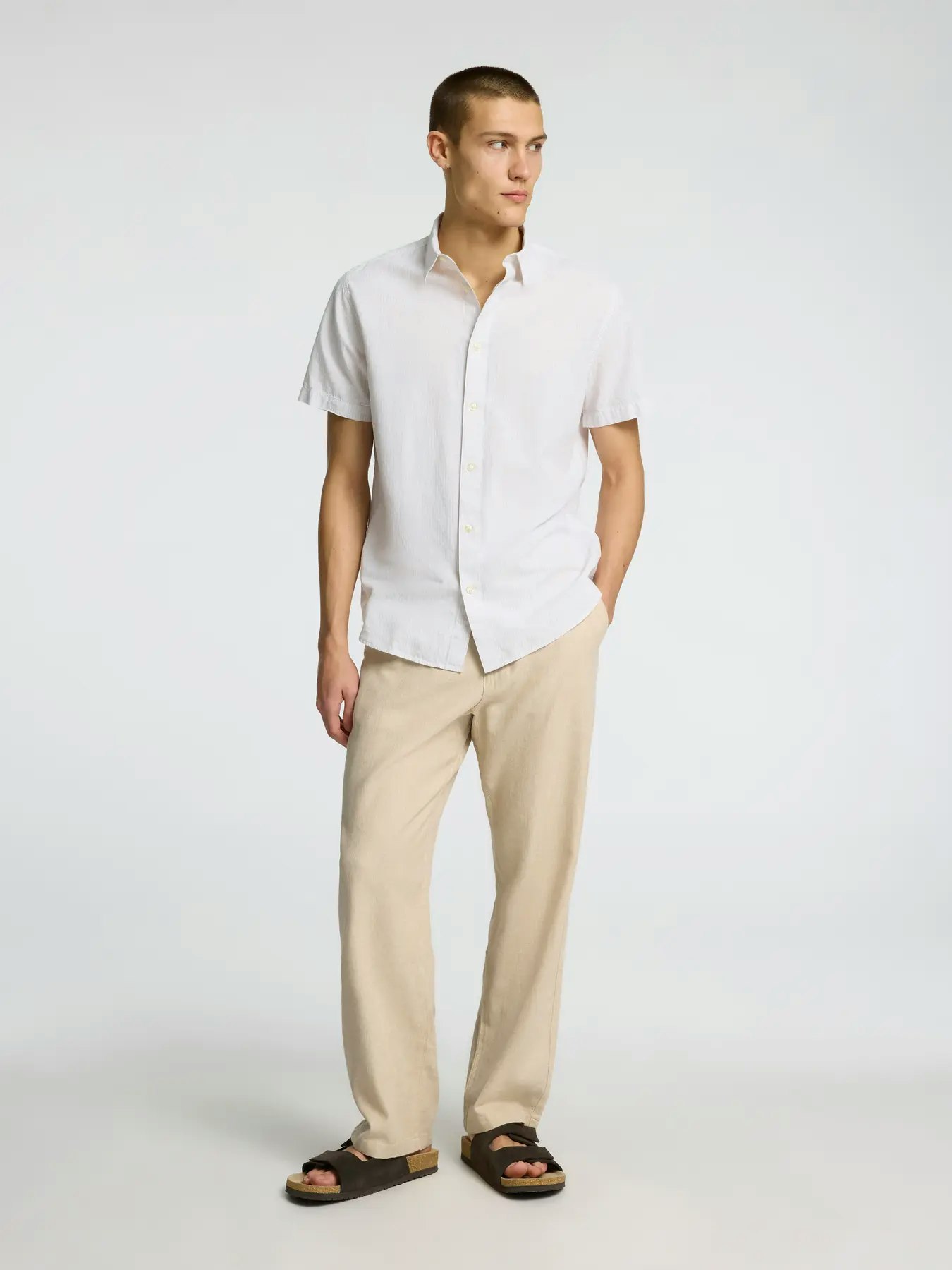 Brody bomull/linnebyxor beige