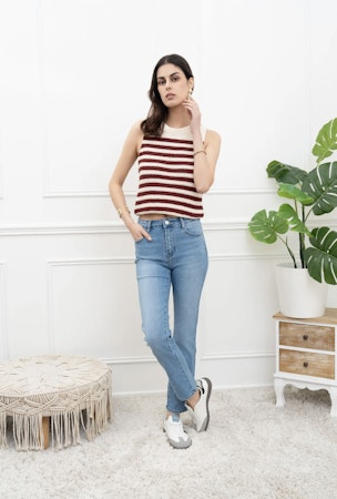 Folyrose raka jeans blå