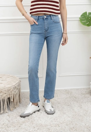Folyrose raka jeans blå