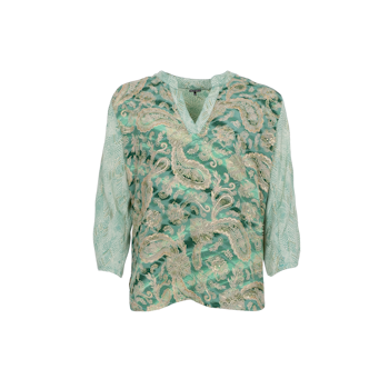 Luna flared blus floral green mix