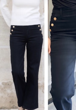 Folyrose flarejeans svart med knappar