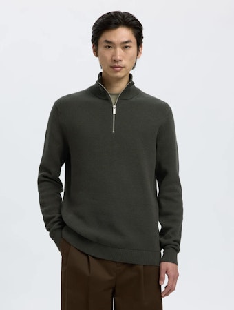 Dane stickad half zip mörkgrön