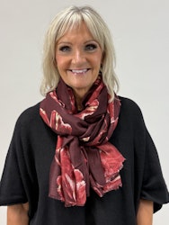 Scarf blommig vinröd