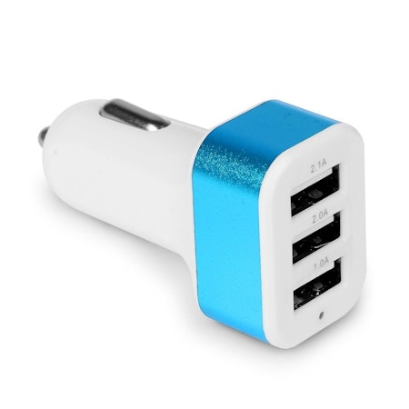 Blå Billaddare med 3 USB-Port 1A/2A/2.1A till iPhone iPad Samsung,Universal