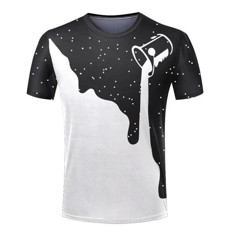 Mjölk T -Shirt med tryck över hela,Streetwear(M).Rundhalsad Kortärmad
