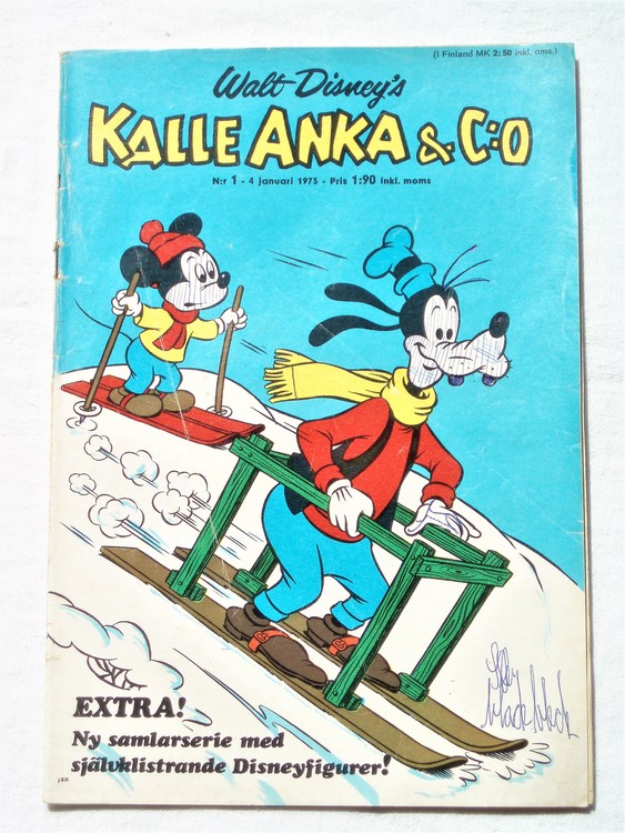 Kalle Anka&Co nr1 1973 bra skick,adressetikett baksida,rygg sliten.