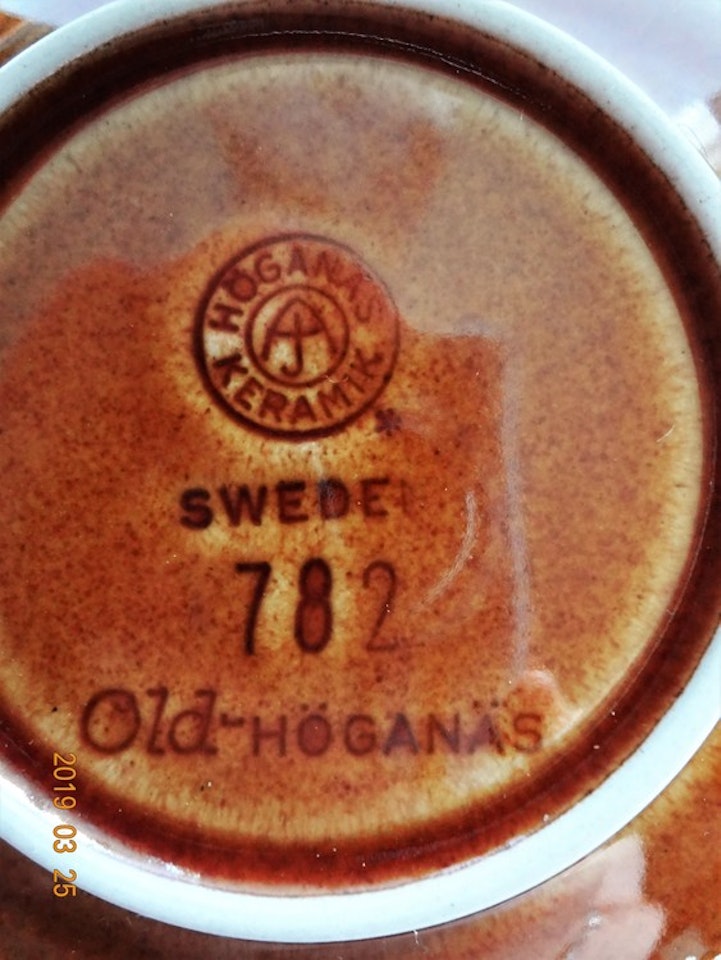 Old Höganäs Kaffekopp med Fat Glaserat Stengods Nr782 1956-67 (Stämpel).