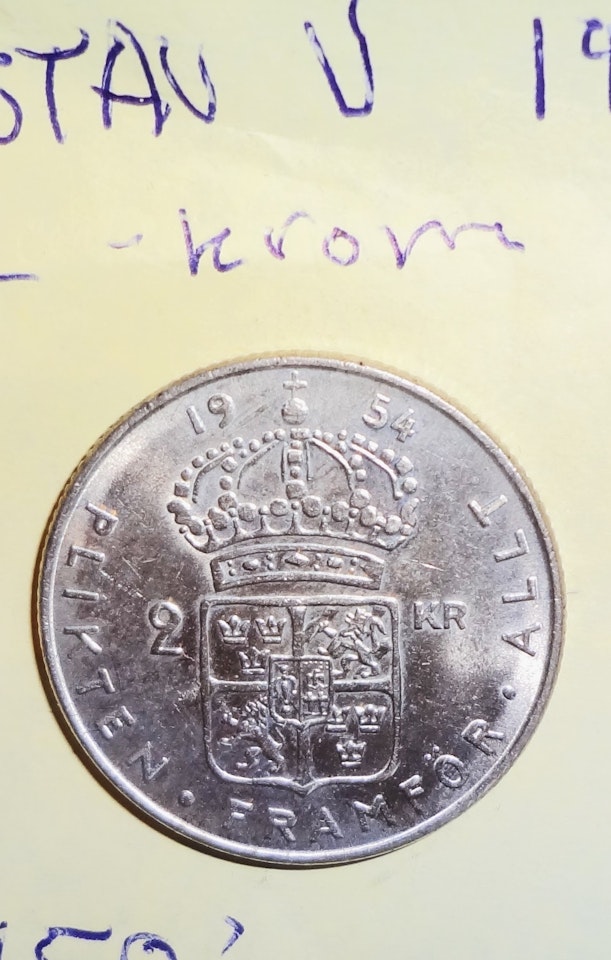 GUSTAV VI 2-Krona 1954. Sveriges konung 1950-1973