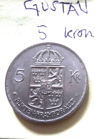 GUSTAV VI, 5-Krona 1972. Kung av Sverige från 1950-73.