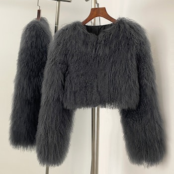 BECCA CROPPED SHEARLING JACKET GRAY