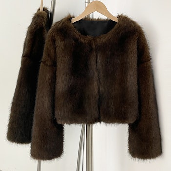 CARA FAKE FUR JACKET BROWN