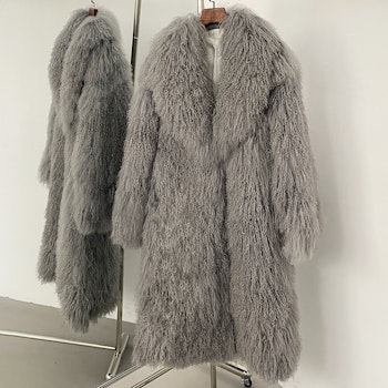 FAYE SHEARLING MAXI COAT GREY