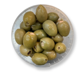 Stora gröna oliver med mandel