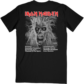 IRON MAIDEN: First Album Tracklist V.3 (back print) T-shirt (black)