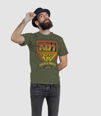 KISS ARMY: Loud & Proud Distressed Logo T-Shirt (olive)