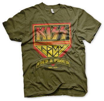 KISS ARMY: Loud & Proud Distressed Logo T-Shirt (olive)
