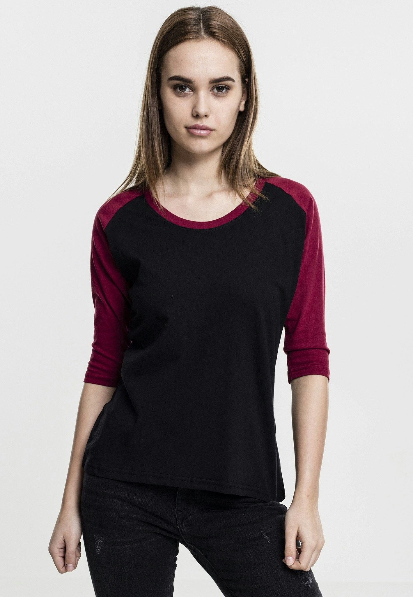 URBAN CLASSICS: Ladies 3/4 Contrast Raglan Tee (black/burgundy)