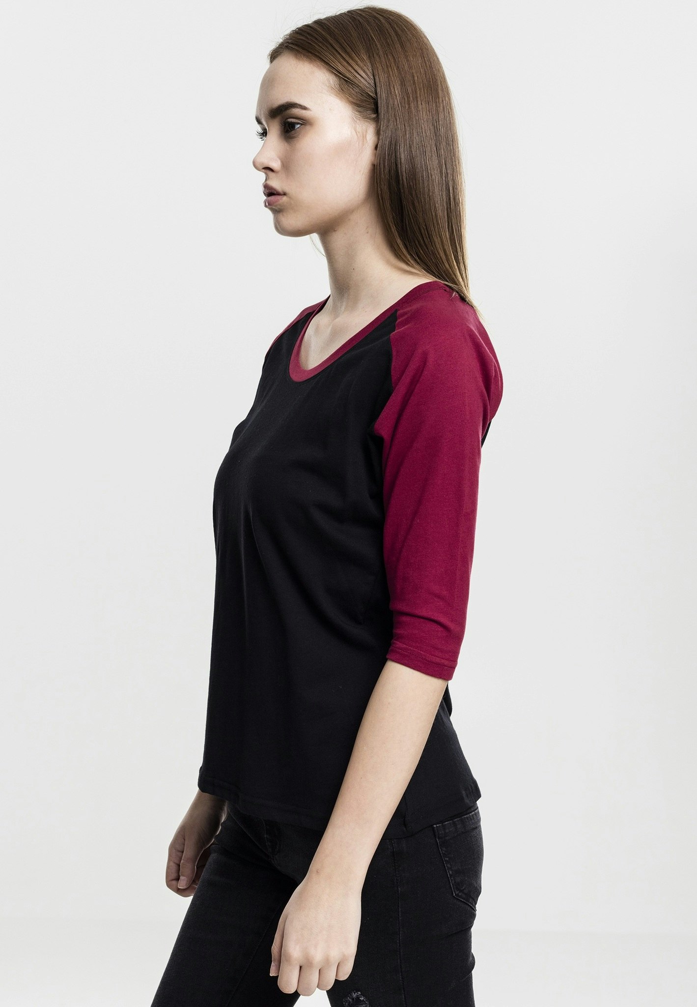 URBAN CLASSICS: Ladies 3/4 Contrast Raglan Tee (black/burgundy)