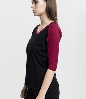 URBAN CLASSICS: Ladies 3/4 Contrast Raglan Tee (black/burgundy)