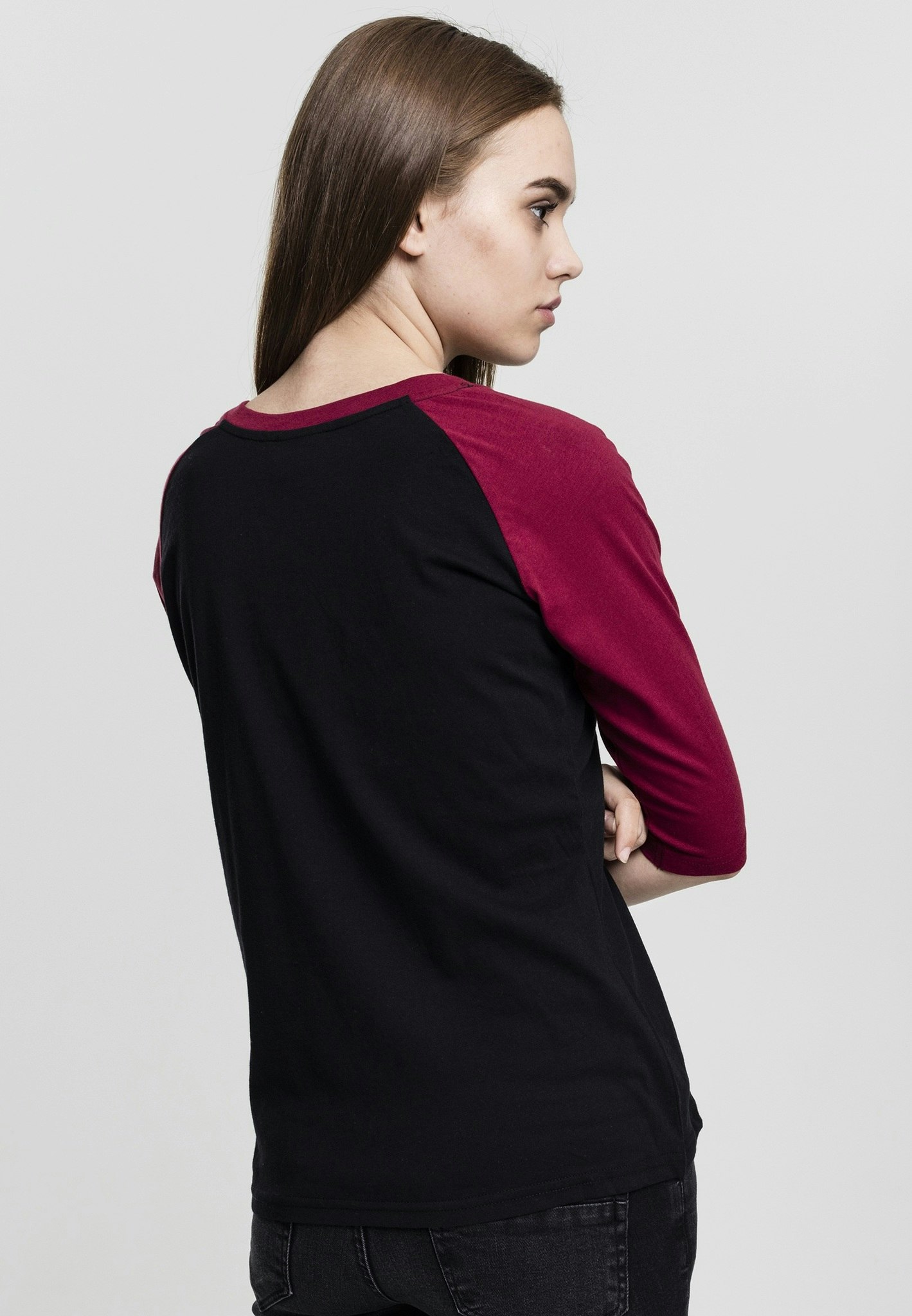 URBAN CLASSICS: Ladies 3/4 Contrast Raglan Tee (black/burgundy)