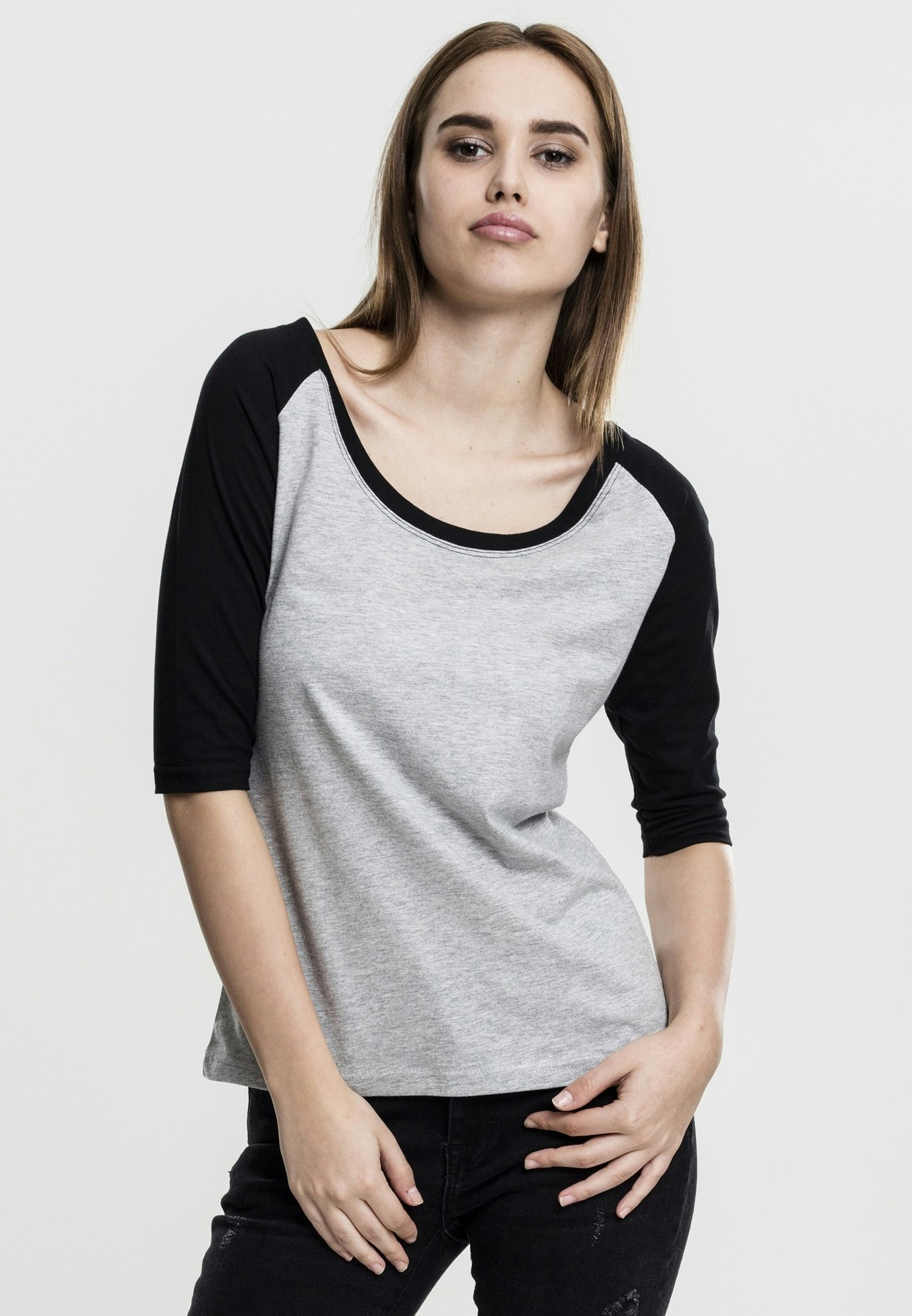 URBAN CLASSICS: Ladies 3/4 Contrast Raglan Tee (grey/black)