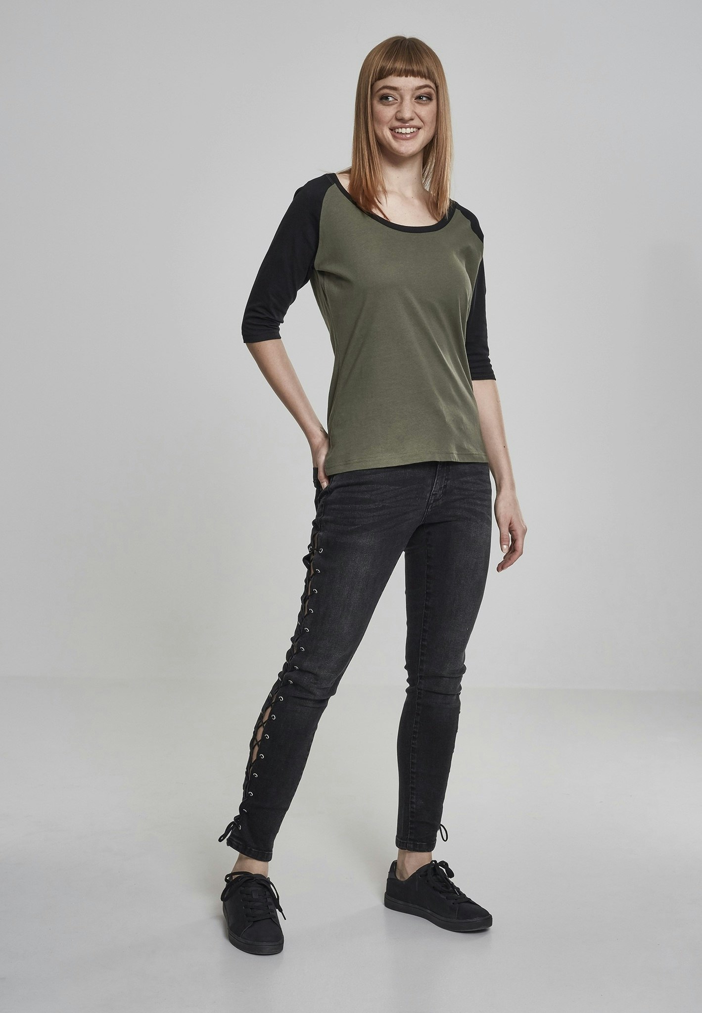 URBAN CLASSICS: Ladies 3/4 Contrast Raglan Tee (olive/black)