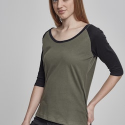 URBAN CLASSICS: Ladies 3/4 Contrast Raglan Tee (olive/black)