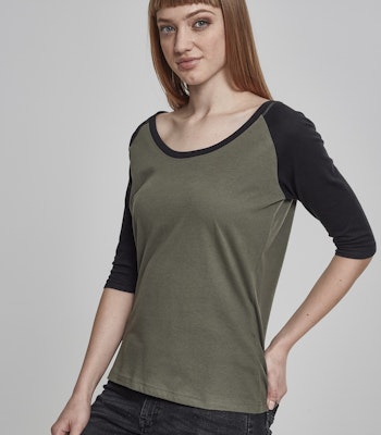 URBAN CLASSICS: Ladies 3/4 Contrast Raglan Tee (olive/black)