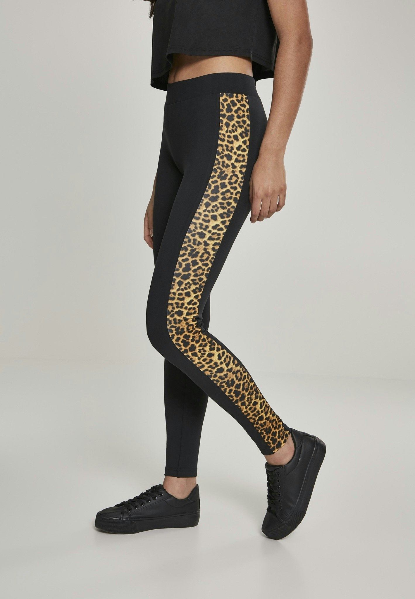 URBAN CLASSICS: Ladies Side Striped Pattern Leggings (black/leo)