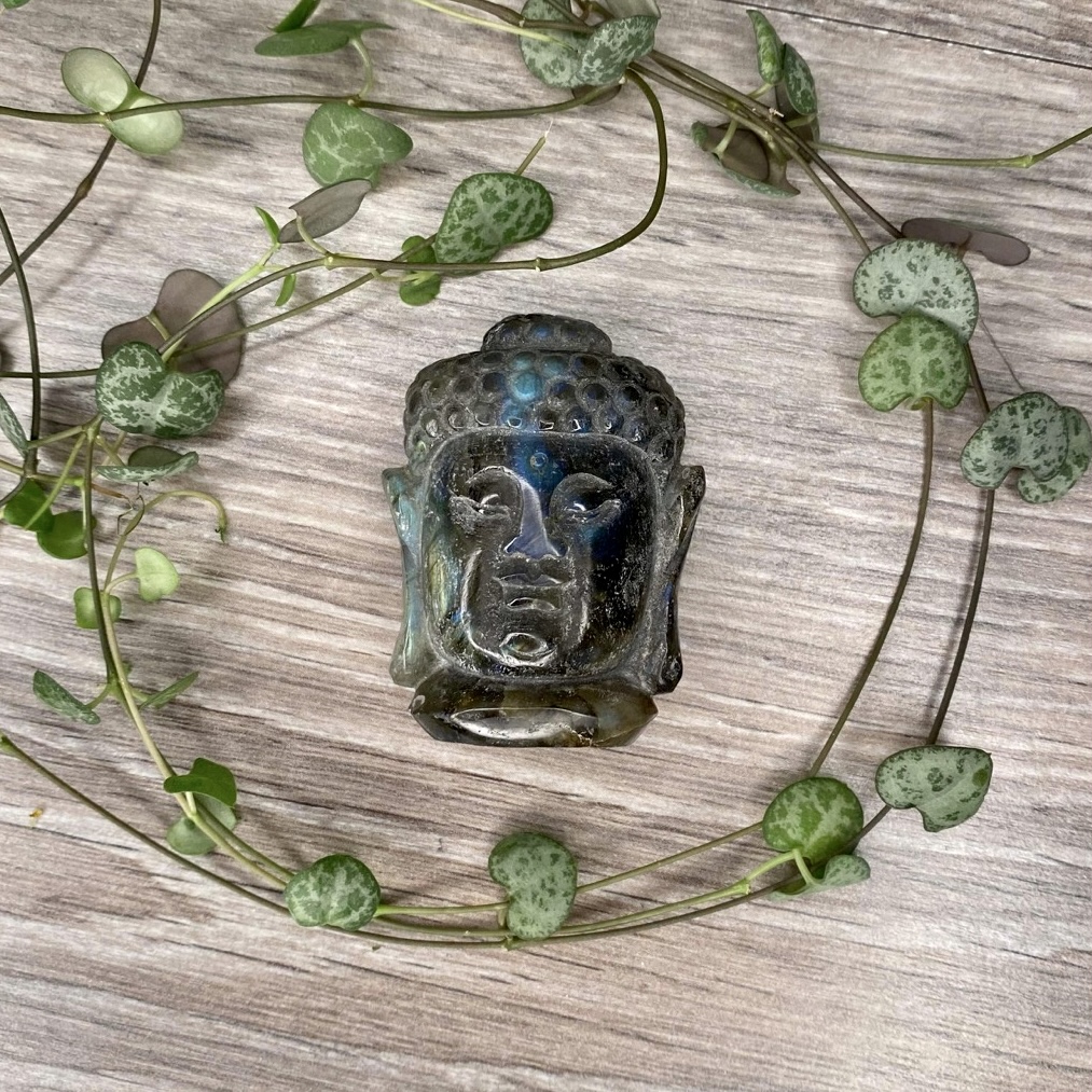 Labradorit Buddha Huvud