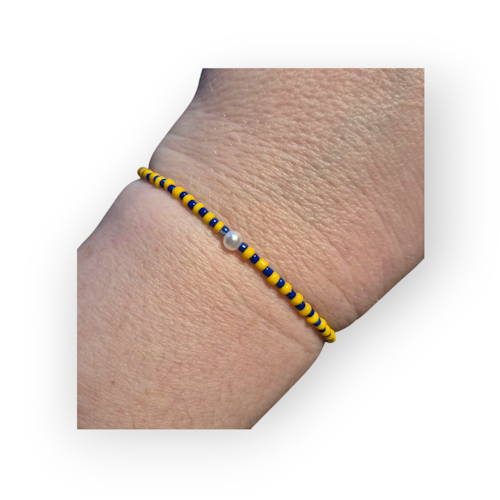 Armband Blå och gul med pärla