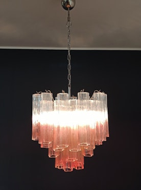 Murano ljuskrona 36 Tube - Rosa/klarglas