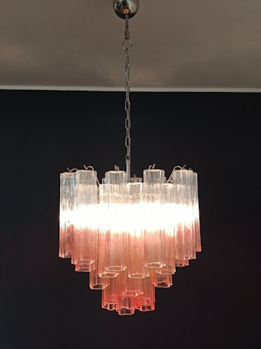 Murano ljuskrona 36 Tube - Rosa/klarglas