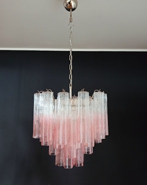 Murano ljuskrona 36 Tube - Rosa/klarglas