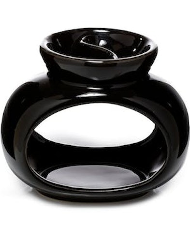 KERAMISK SVART OVAL AROMALAMPA MED TVÅDELAD OLJESKÅL 