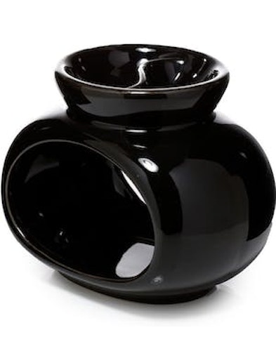 KERAMISK SVART OVAL AROMALAMPA MED TVÅDELAD OLJESKÅL 