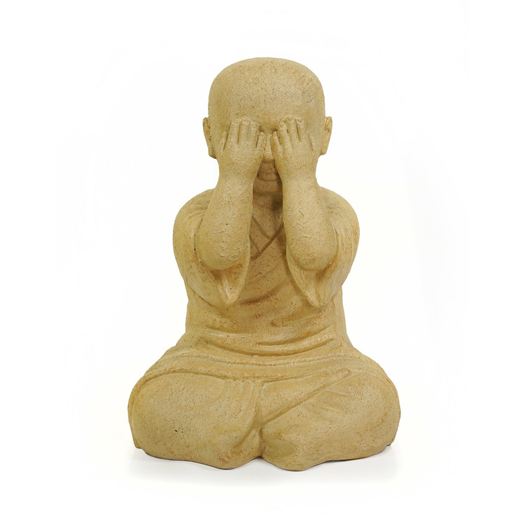 Skulptur av munk som håller för ögonen