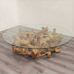 ROOT Sofabord af Teakrod med glasplade