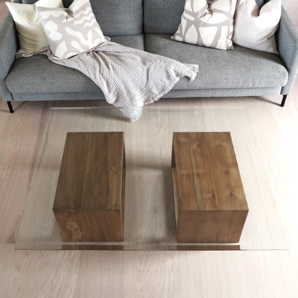 Soffbord trä med glasskiva - Rektangulärt vardagsrumsbord 3