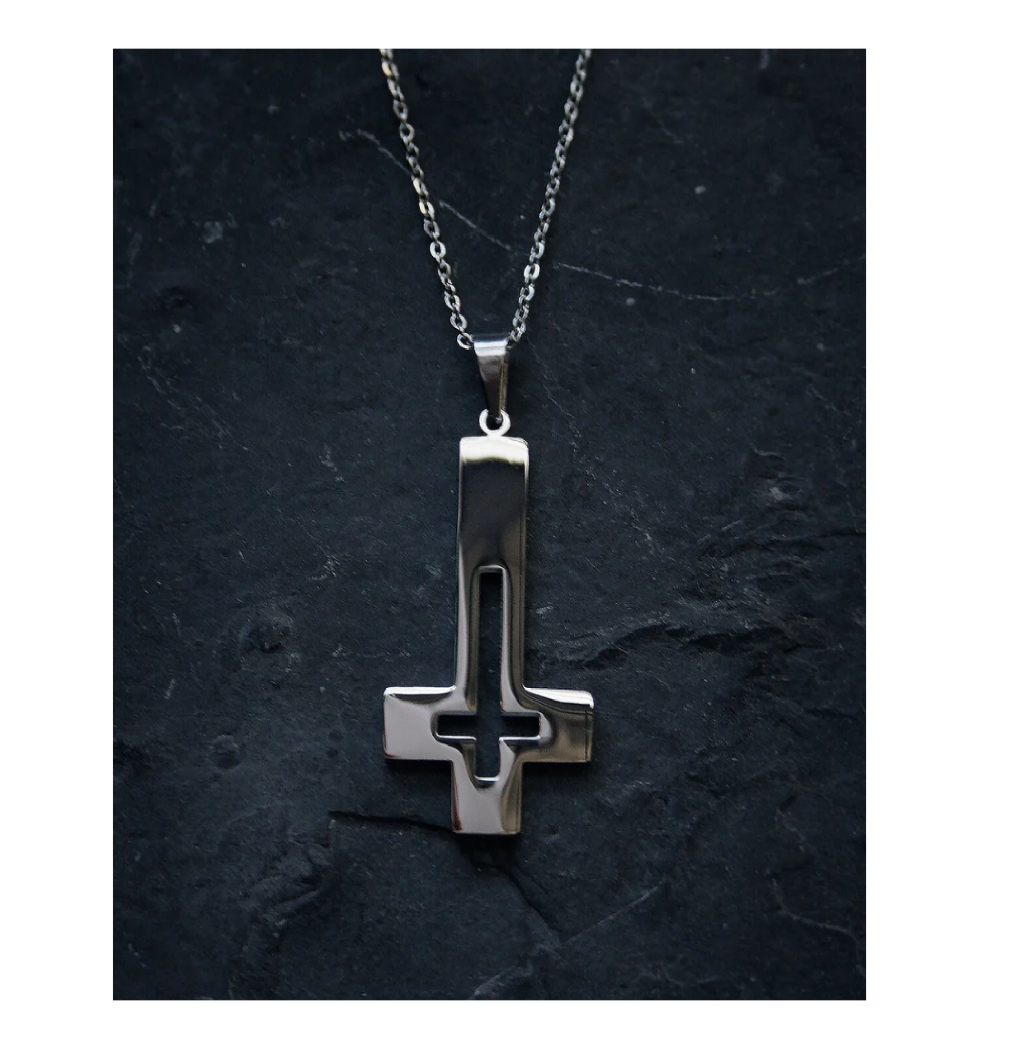 UP SIDE DOWN CROSS , HOLLOW DESIGN - NECKLACE