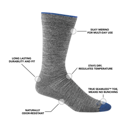 Darn Tough Men's Solid Crew Lightweight Lifestyle Sock - Gray