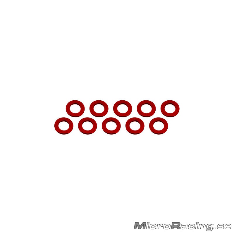 ULTIMATE RACING - M3x6x1mm Washer, Red, Aluminum (10pcs)