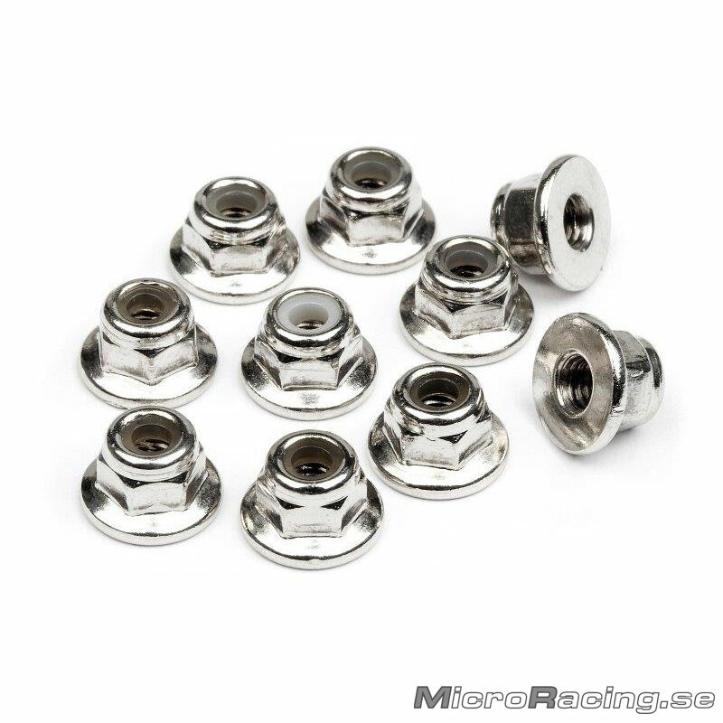 HB RACING - M3 Nut, Flanged, Silver, Steel (10pcs)