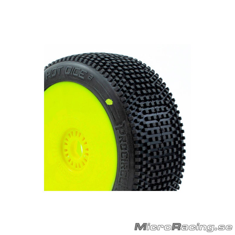 PROCIRCUIT - Hot Dice V2, Soft - 1/8 Buggy, preglued on yellow rims (1pair)